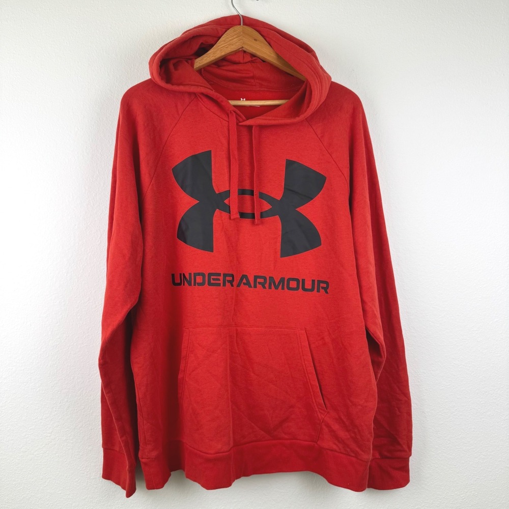 Under Armour Hoodie Mens XL Red Excellent Rival Fleece Logo Pullover Casual